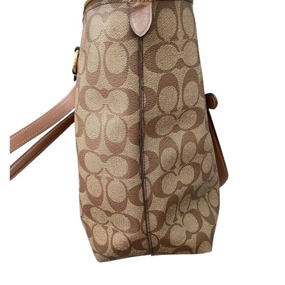COACH Gallery Tote In Signature Canvas Top Zip Khaki Saddle - Picture 6 of 12